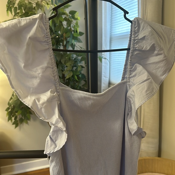 NWT Light Blue Ruffle Sleeve Ribbed Top - Picture 2 of 7